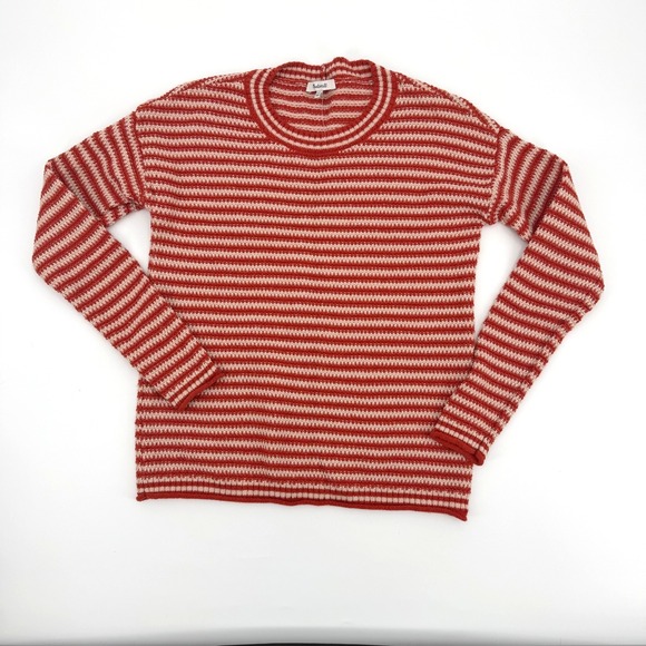 Madewell Sweaters - Madewell Women Red Cream Striped Crewneck Sweater Cotton Blend XXS‎ NB358